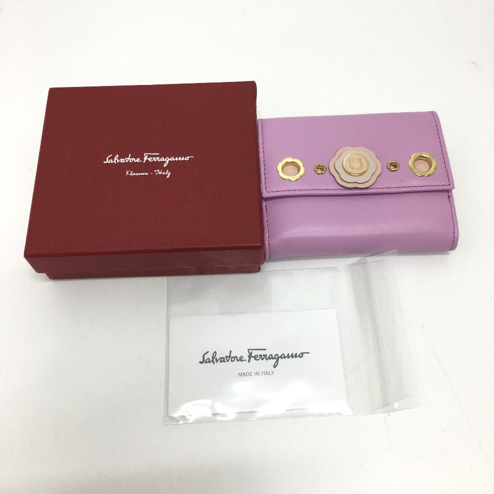 Salvatore Ferragamo Gancini Bifold Leather Wallet, Purple, Women's