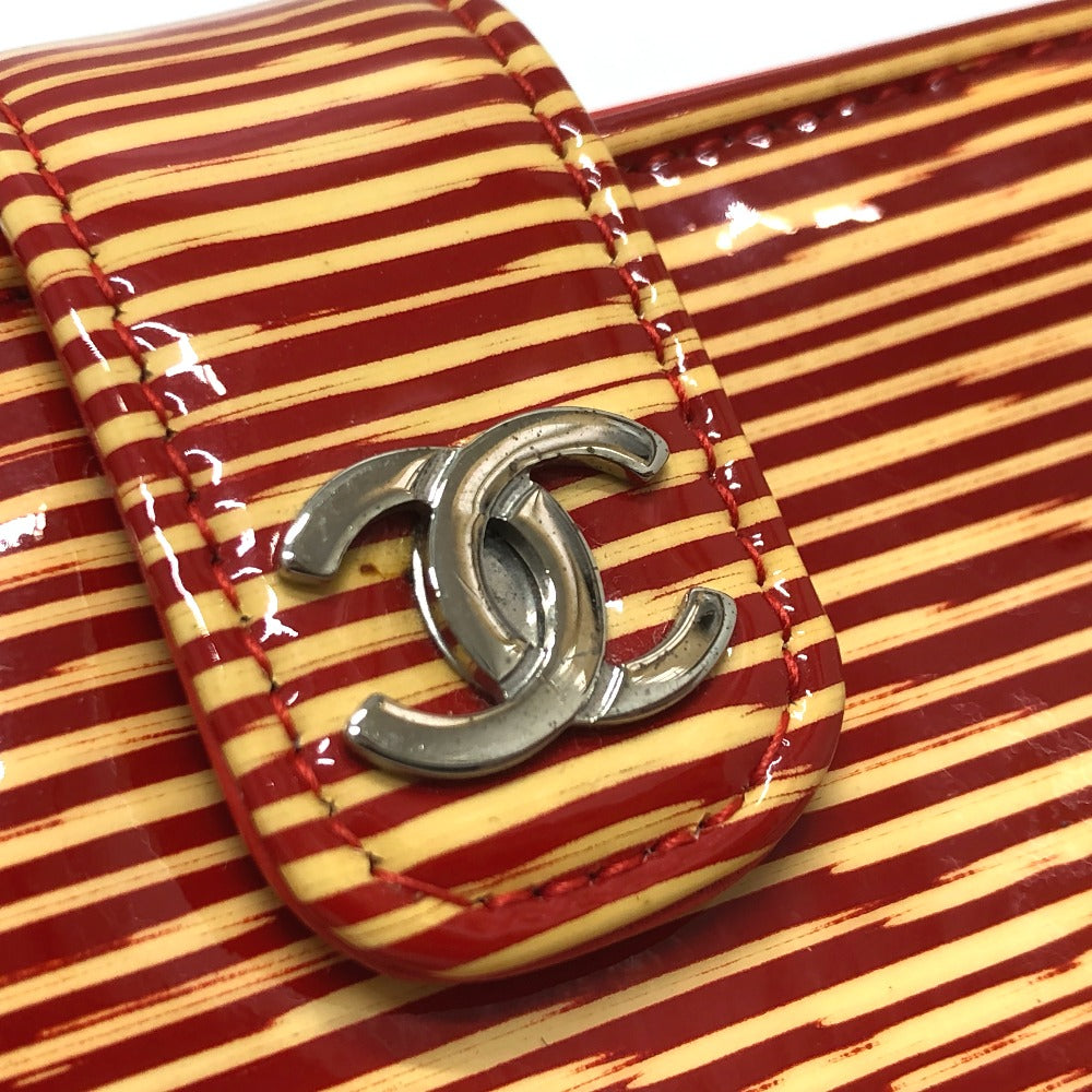 CHANEL CC Coco Mark Border Pouch in Patent Leather, Women's, Red