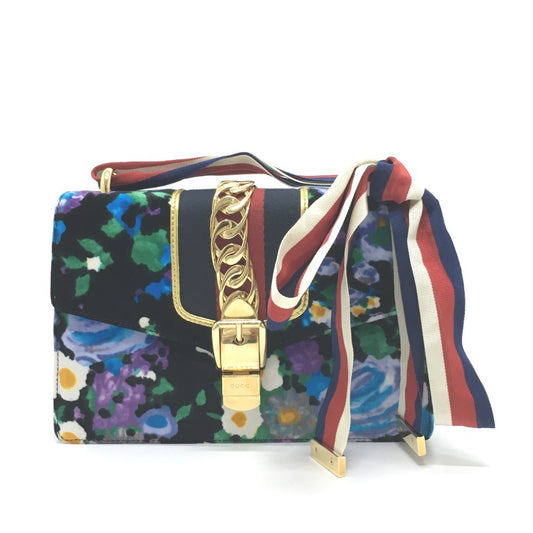 GUCCI 421882 花柄 シルヴィ スモール カバン リボン ショルダーバッグ ベロア/レザー レディース マルチカラー