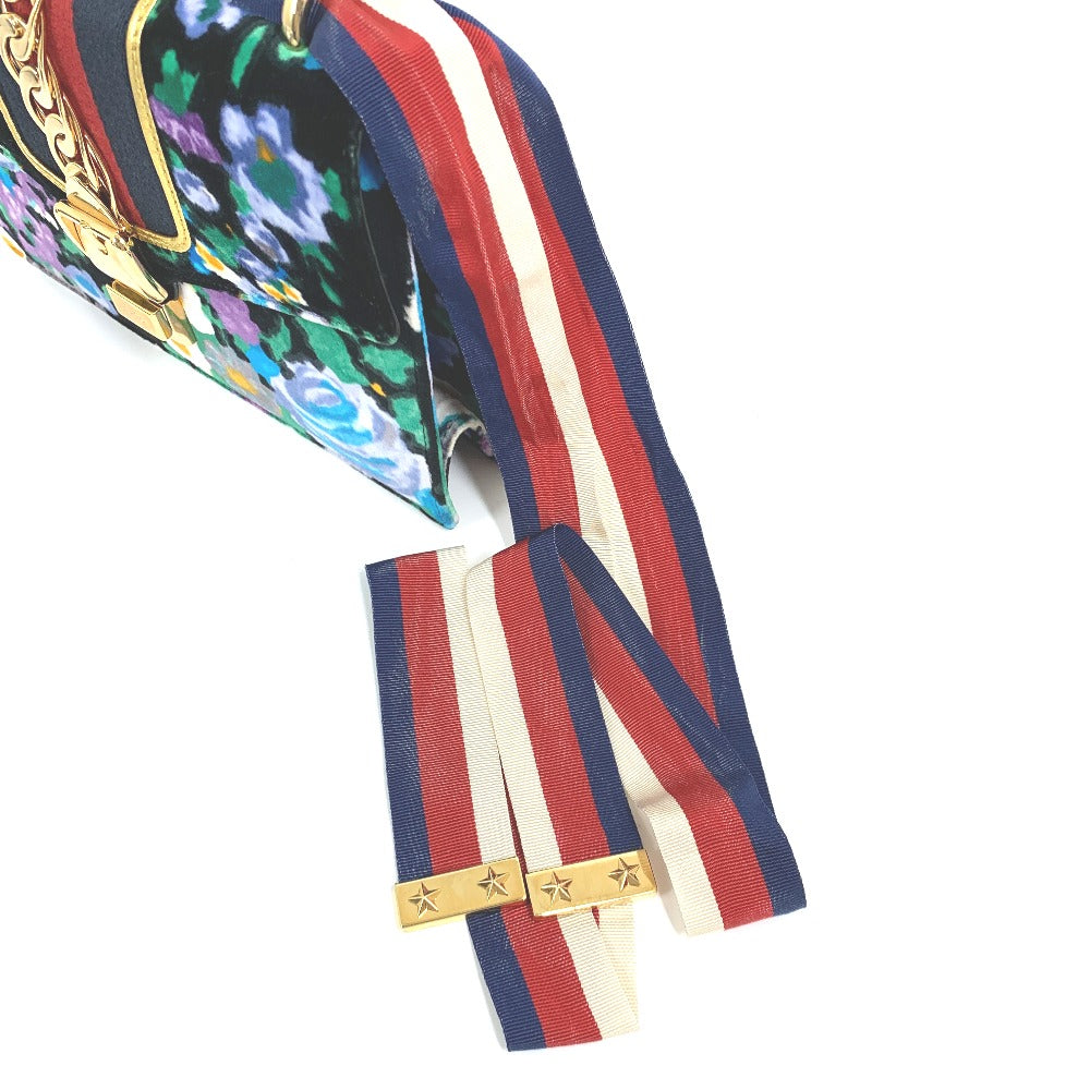 GUCCI 421882 Floral Sylvie Small Ribbon Shoulder Bag in Velour/Leather, Multicolor