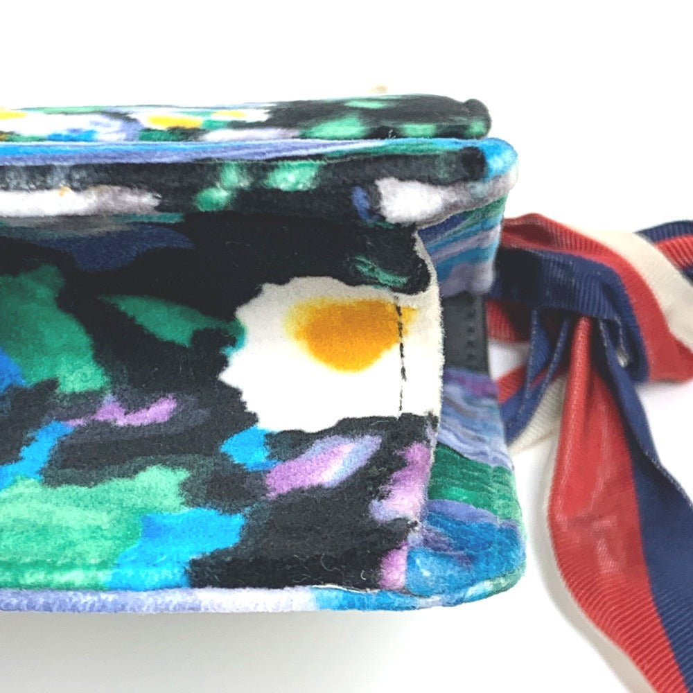 GUCCI 421882 Floral Sylvie Small Ribbon Shoulder Bag in Velour/Leather, Multicolor