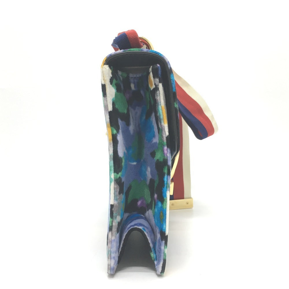 GUCCI 421882 Floral Sylvie Small Ribbon Shoulder Bag in Velour/Leather, Multicolor