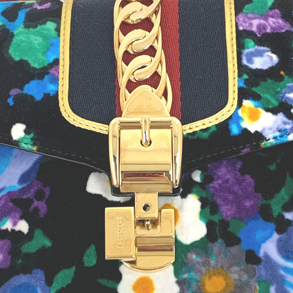 GUCCI 421882 Floral Sylvie Small Ribbon Shoulder Bag in Velour/Leather, Multicolor