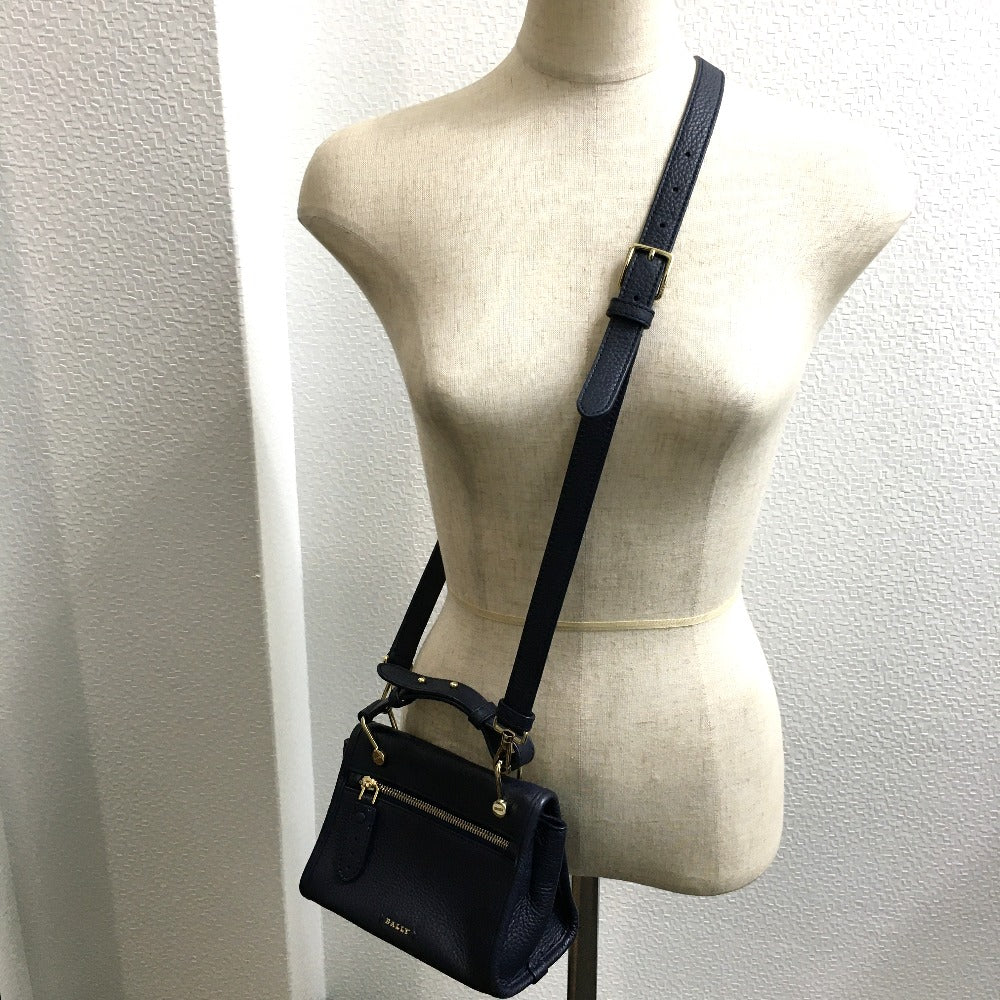 BALLY logo bag, 2-way shoulder bag, leather, women's, navy