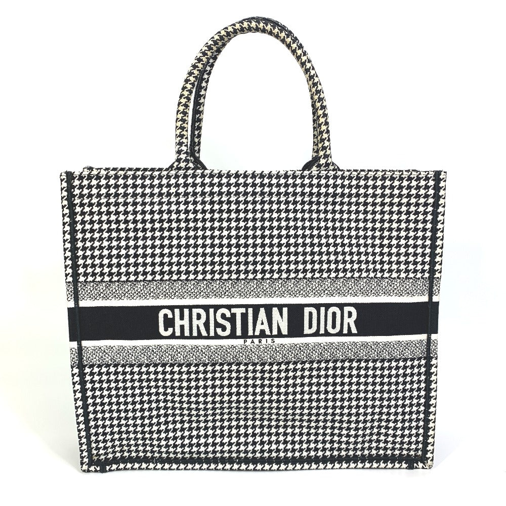 Dior Houndstooth Shoulder Bag with Houndstooth Embroidery, Book Tote, Canvas, Women's, White/Black