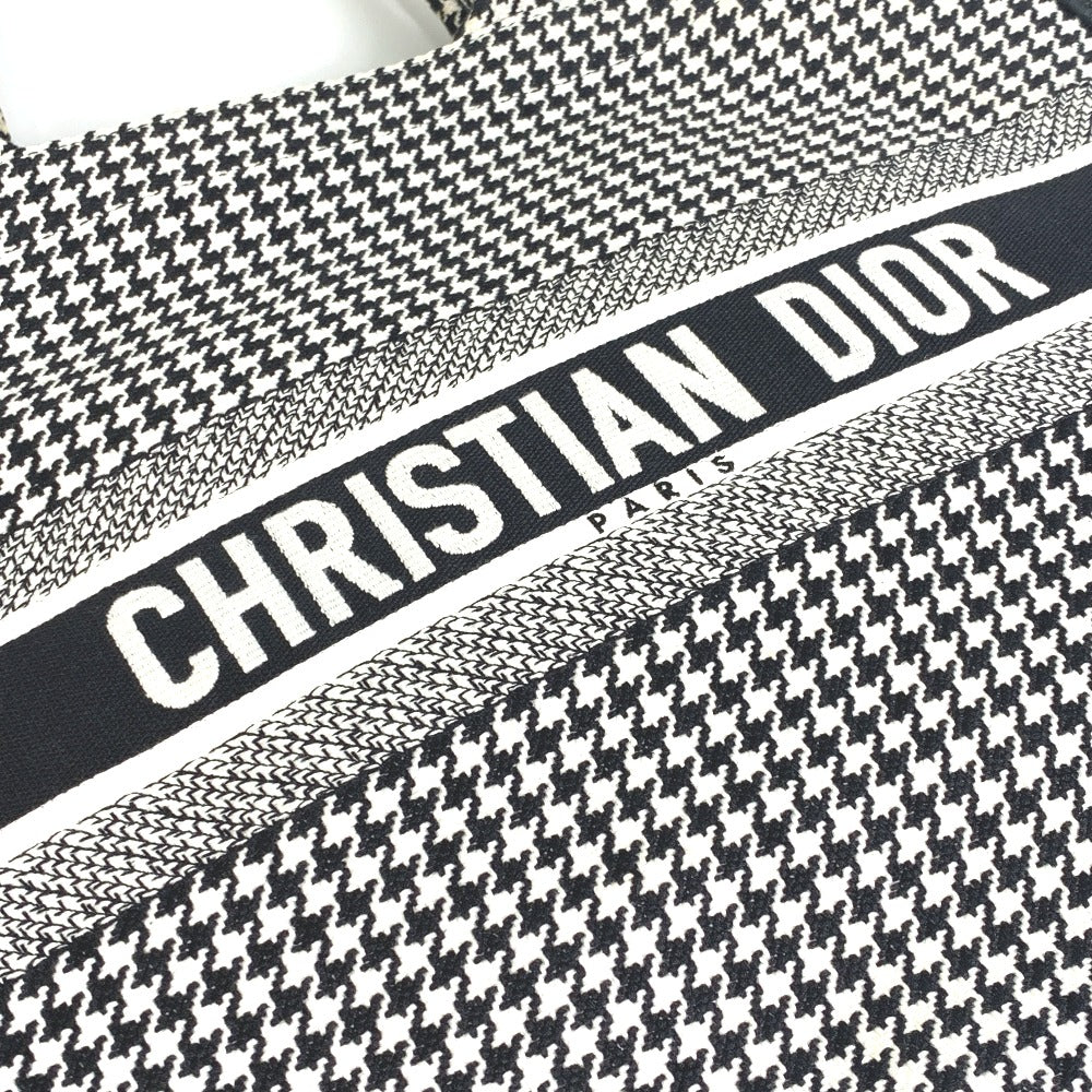 Dior Houndstooth Shoulder Bag with Houndstooth Embroidery, Book Tote, Canvas, Women's, White/Black