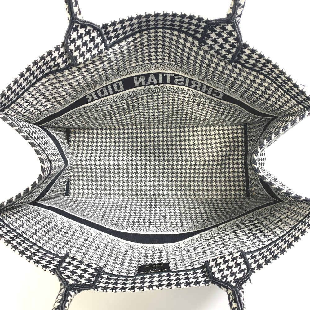 Dior Houndstooth Shoulder Bag with Houndstooth Embroidery, Book Tote, Canvas, Women's, White/Black