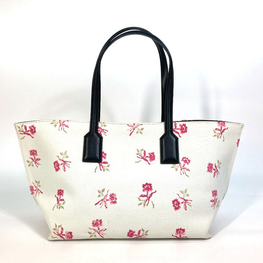 LOEWE Floral Print Shoulder Bag/Tote Bag in Canvas/Leather, White, for Women