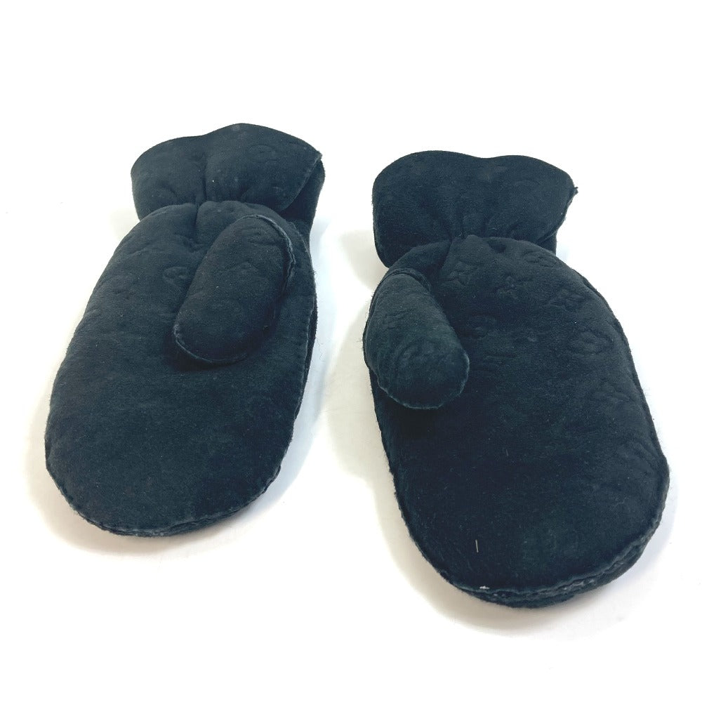 LOUIS VUITTON M76454 Monogram Muff Shirring Lamb Shearling Gloves Mittens Lamb Leather Women's Black