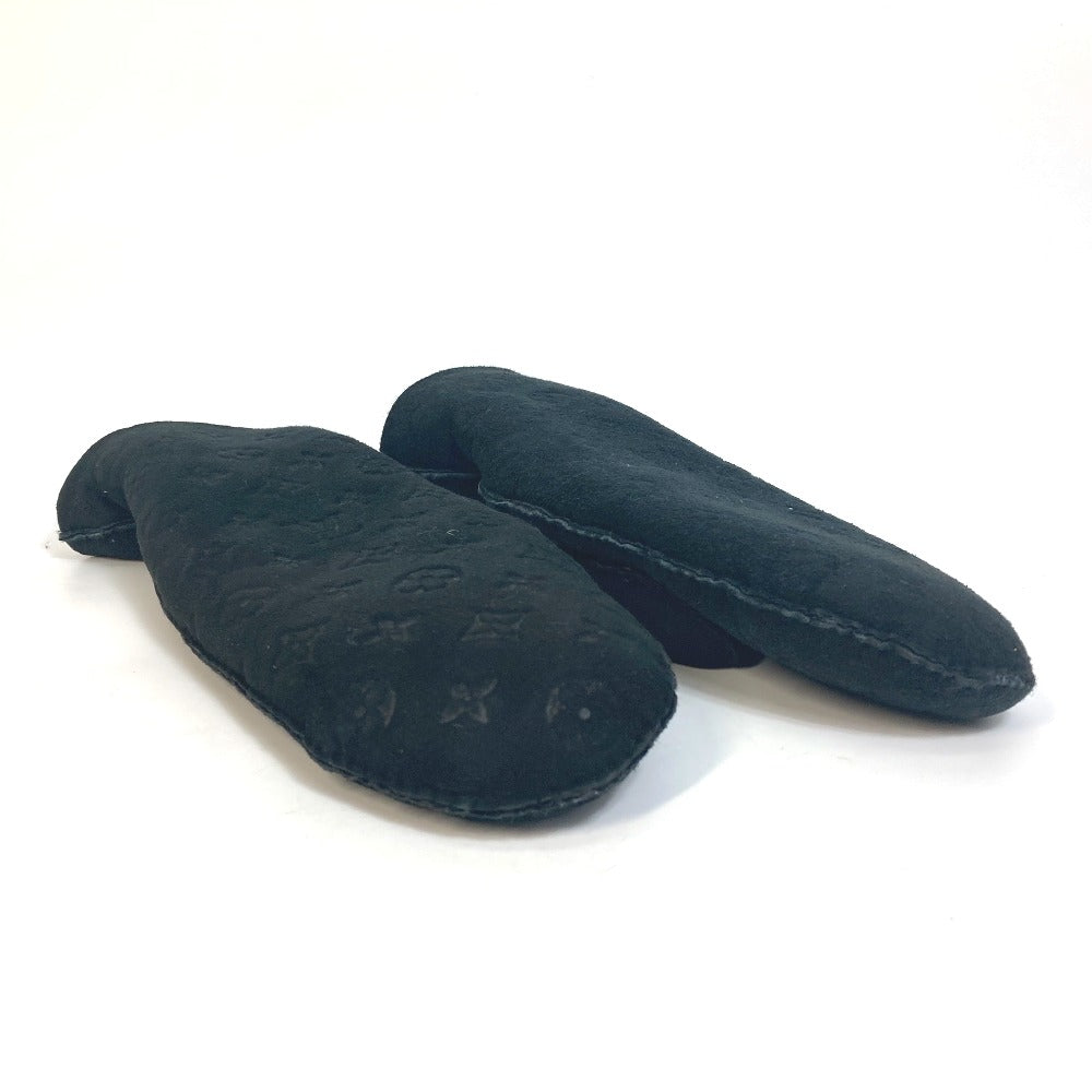 LOUIS VUITTON M76454 Monogram Muff Shirring Lamb Shearling Gloves Mittens Lamb Leather Women's Black