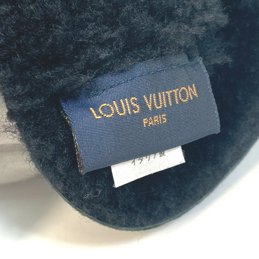 LOUIS VUITTON M76454 Monogram Muff Shirring Lamb Shearling Gloves Mittens Lamb Leather Women's Black
