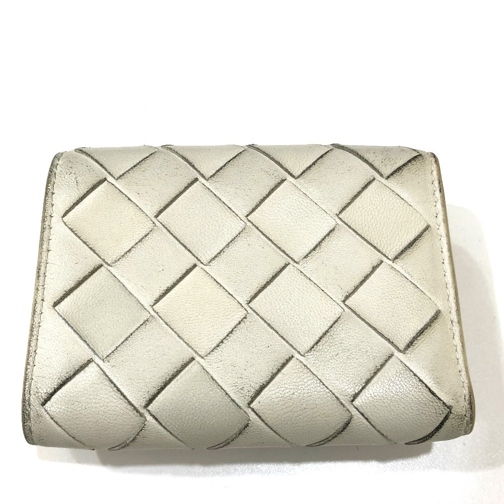BOTTEGA VENETA Intrecciato Compact Wallet Tiny Tri-fold Leather Wallet Women's White