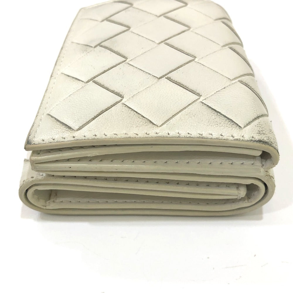 BOTTEGA VENETA Intrecciato Compact Wallet Tiny Tri-fold Leather Wallet Women's White