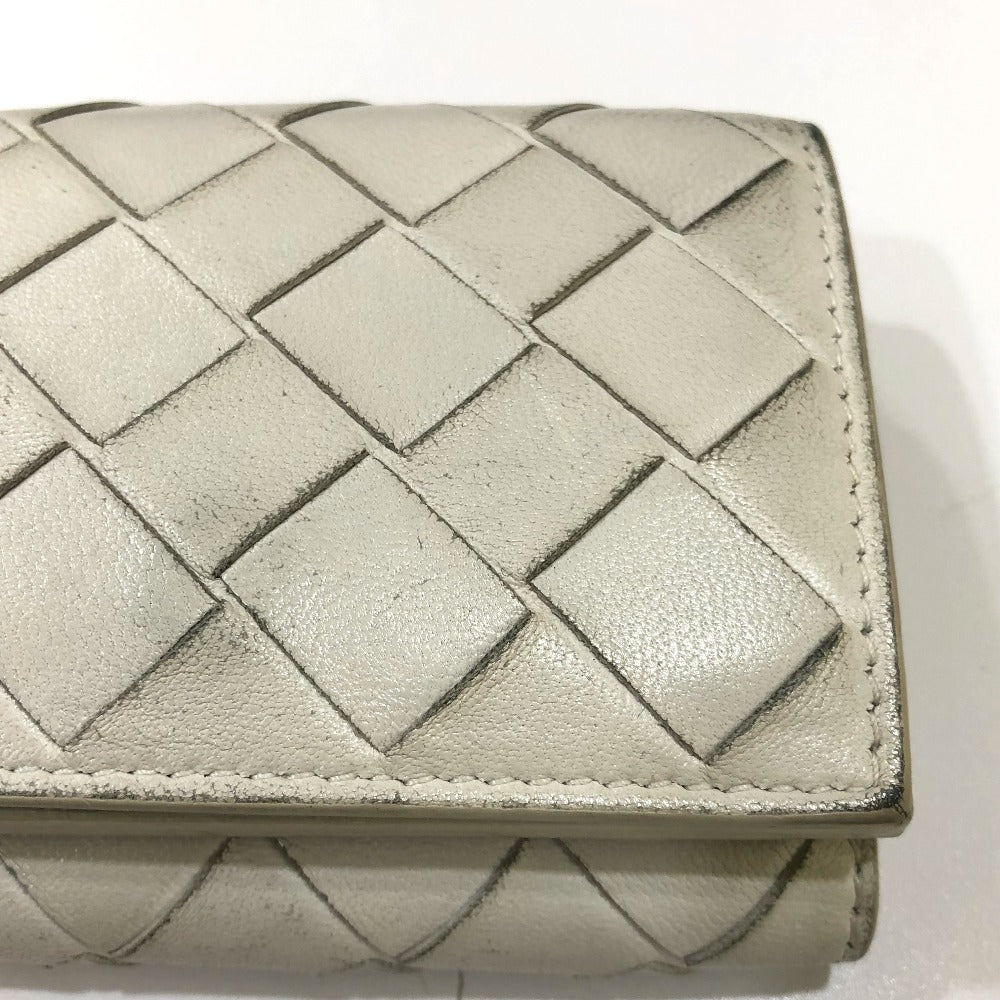 BOTTEGA VENETA Intrecciato Compact Wallet Tiny Tri-fold Leather Wallet Women's White