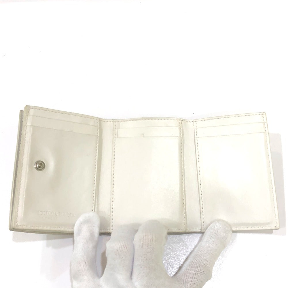 BOTTEGA VENETA Intrecciato Compact Wallet Tiny Tri-fold Leather Wallet Women's White