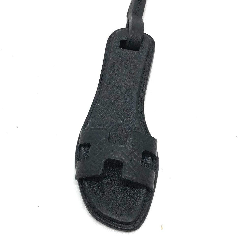 HERMES Oran Nano Sandals, Bag Charm, Epsom Leather, Women's, Black