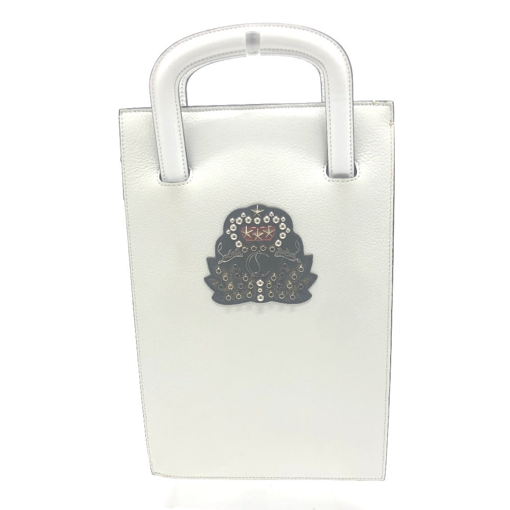 Christian Louboutin Emblem Trick Track Tote Bag, 2-Way Clutch Bag, Leather Tote Bag, Men's White