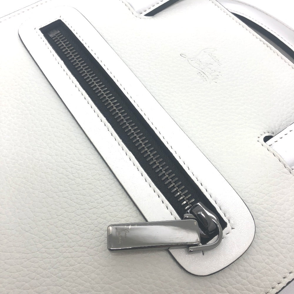 Christian Louboutin Emblem Trick Track Tote Bag, 2-Way Clutch Bag, Leather Tote Bag, Men's White