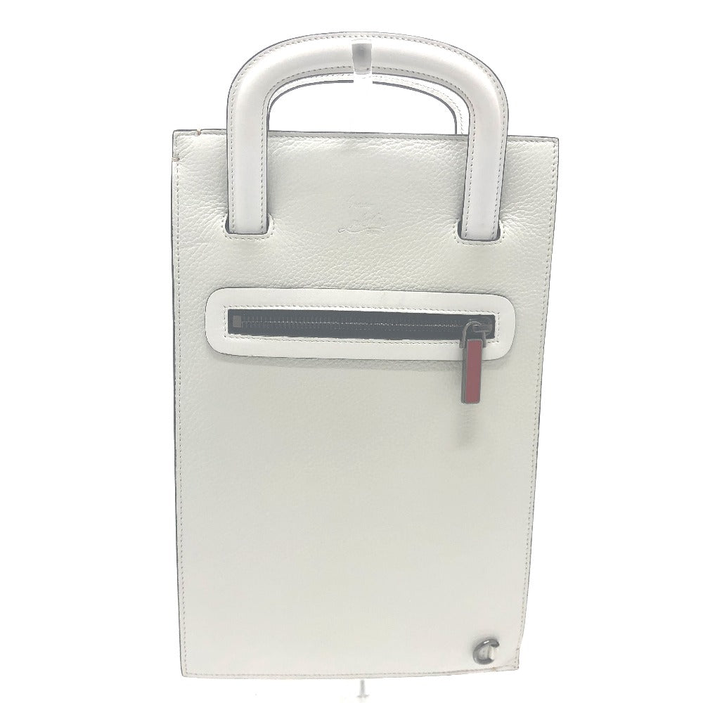 Christian Louboutin Emblem Trick Track Tote Bag, 2-Way Clutch Bag, Leather Tote Bag, Men's White