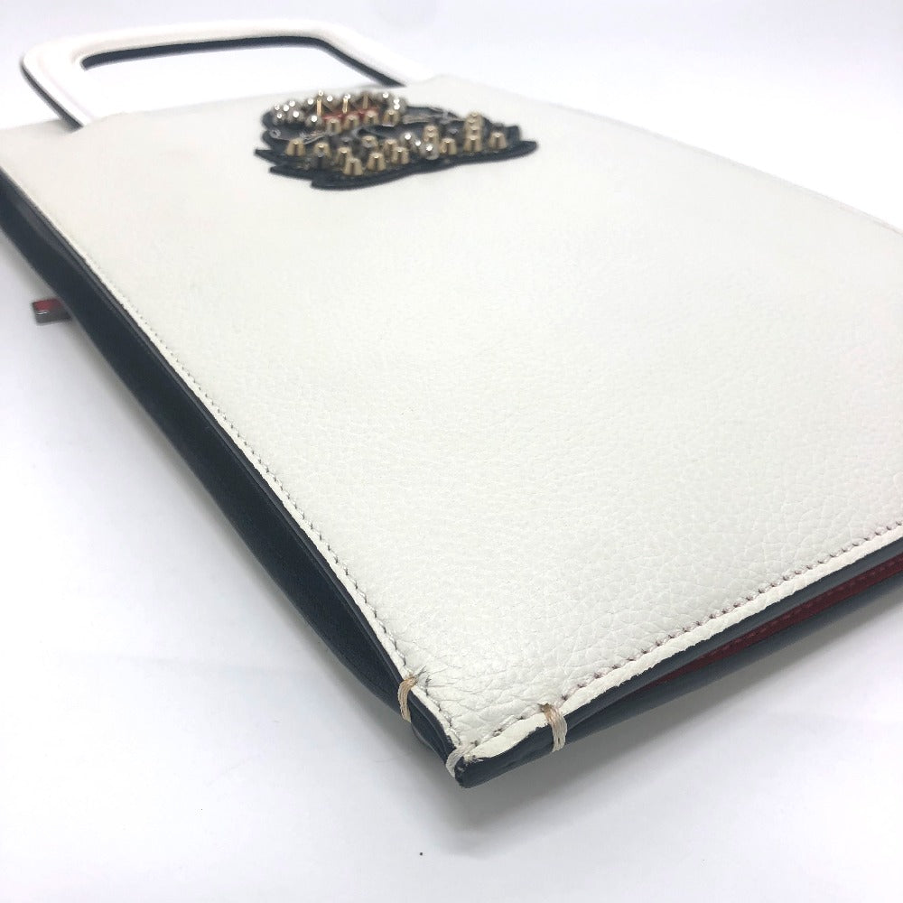 Christian Louboutin Emblem Trick Track Tote Bag, 2-Way Clutch Bag, Leather Tote Bag, Men's White