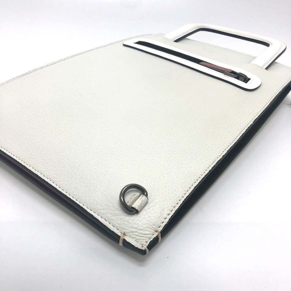 Christian Louboutin Emblem Trick Track Tote Bag, 2-Way Clutch Bag, Leather Tote Bag, Men's White