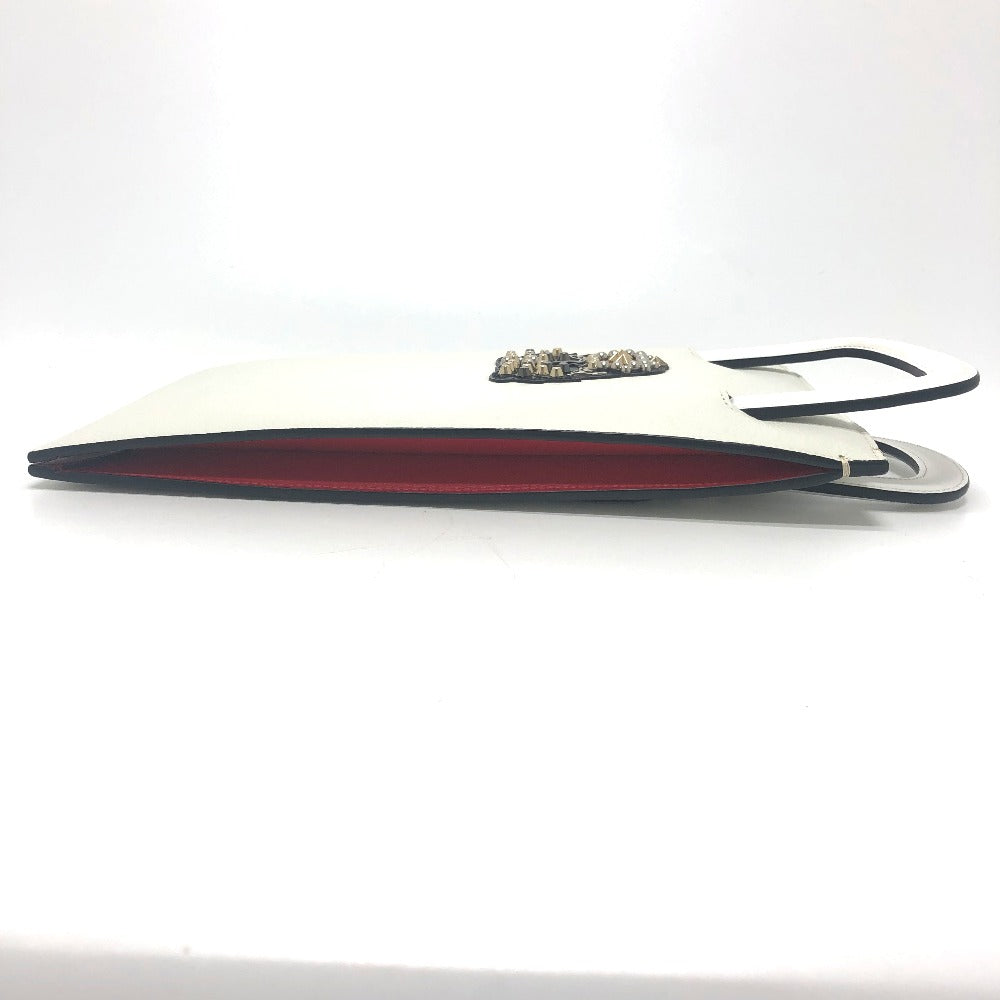 Christian Louboutin Emblem Trick Track Tote Bag, 2-Way Clutch Bag, Leather Tote Bag, Men's White