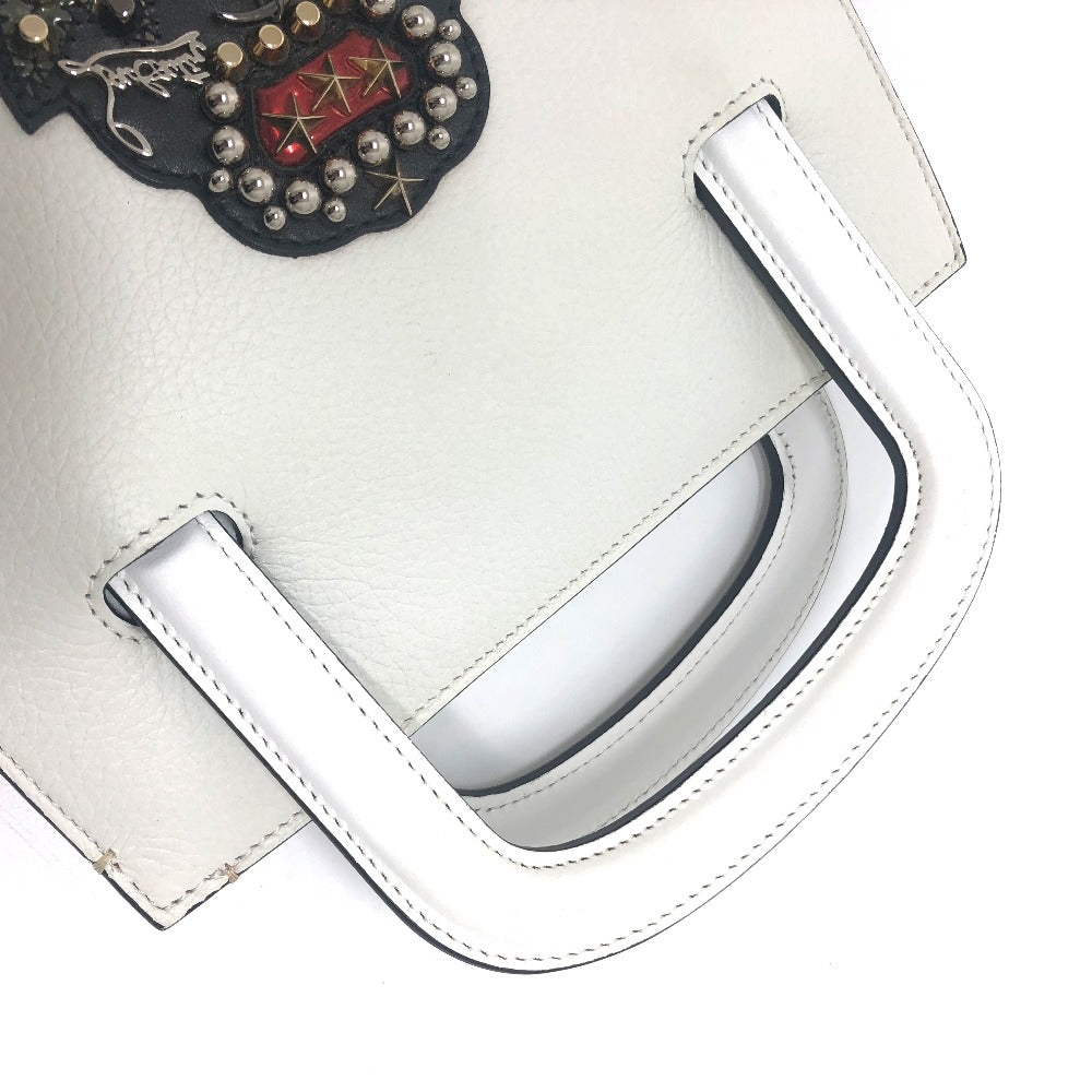 Christian Louboutin Emblem Trick Track Tote Bag, 2-Way Clutch Bag, Leather Tote Bag, Men's White