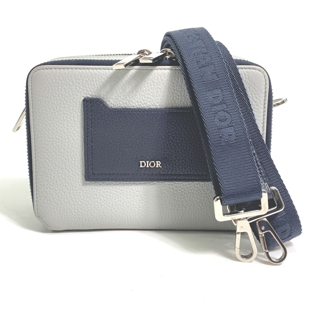 Dior Logo 2PUBC120GBC H07E Double Zip Pocket Shoulder Bag Leather Men's Gray