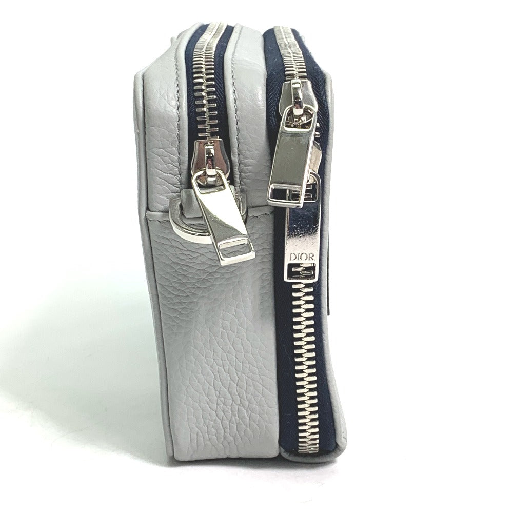 Dior Logo 2PUBC120GBC H07E Double Zip Pocket Shoulder Bag Leather Men's Gray