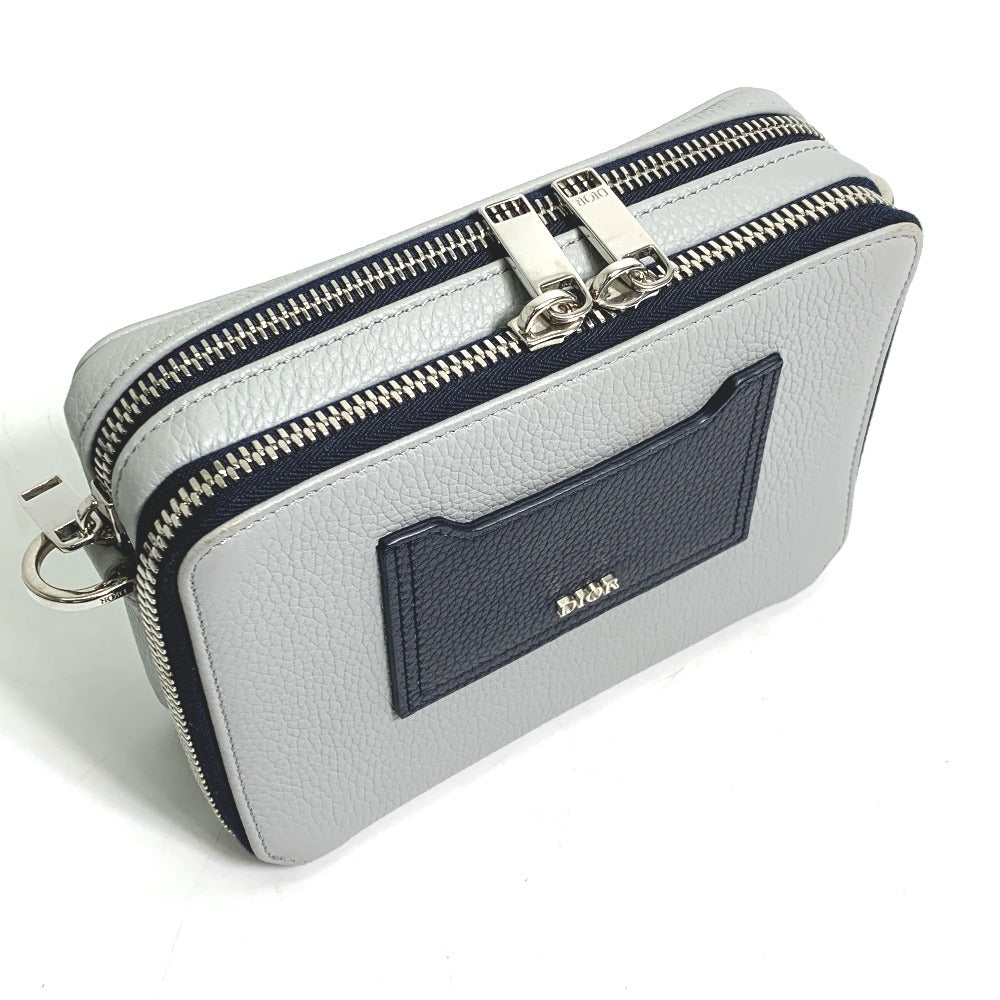 Dior Logo 2PUBC120GBC H07E Double Zip Pocket Shoulder Bag Leather Men's Gray
