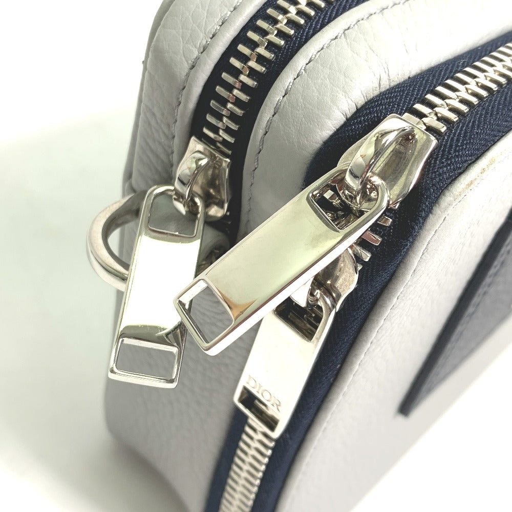 Dior Logo 2PUBC120GBC H07E Double Zip Pocket Shoulder Bag Leather Men's Gray