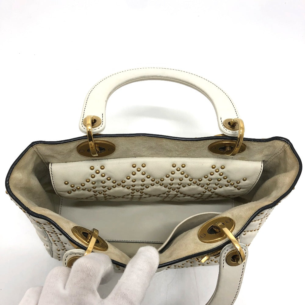 Dior M0579CVNZ030ETF Cannage Tote Bag, Lady Dior Handbag, Leather, White, Women's