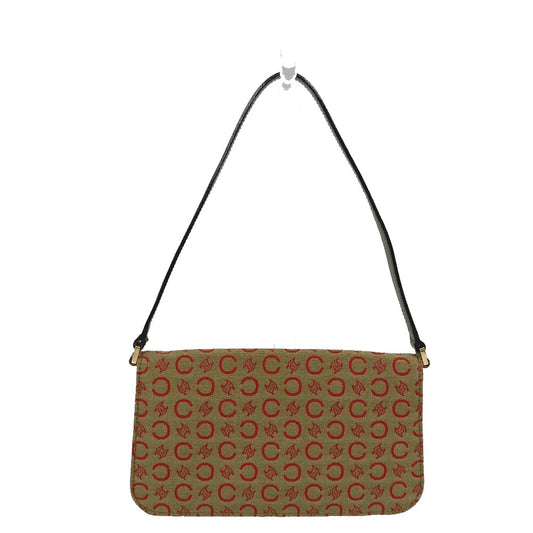 CELINE Cマカダム ハンドバッグ カバン ミニハンドバッグ アクセサリーポーチ キャンバス/レザー レディース カーキ×レッド
