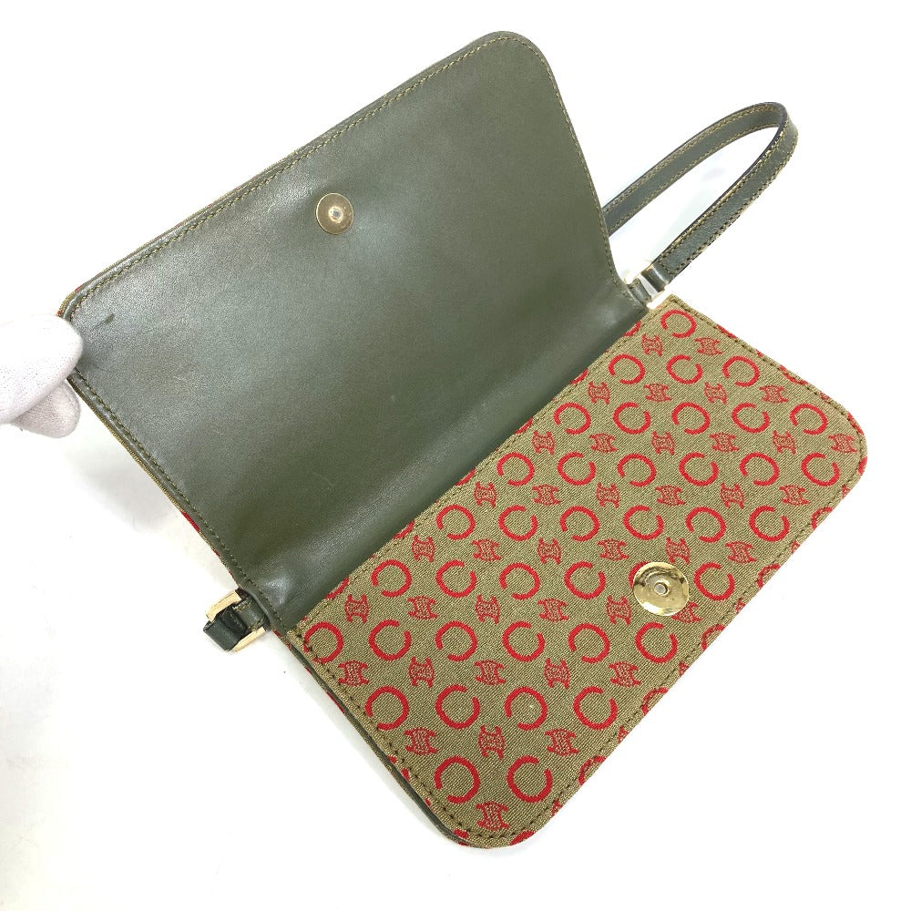 CELINE C Macadam Handbag, Mini Handbag, Accessory Pouch, Canvas/Leather, Women's, Khaki/Red