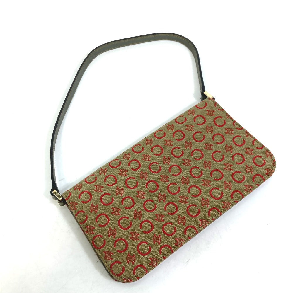CELINE C Macadam Handbag, Mini Handbag, Accessory Pouch, Canvas/Leather, Women's, Khaki/Red