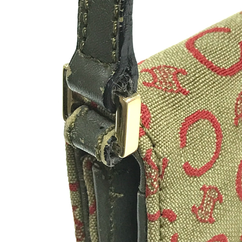 CELINE C Macadam Handbag, Mini Handbag, Accessory Pouch, Canvas/Leather, Women's, Khaki/Red