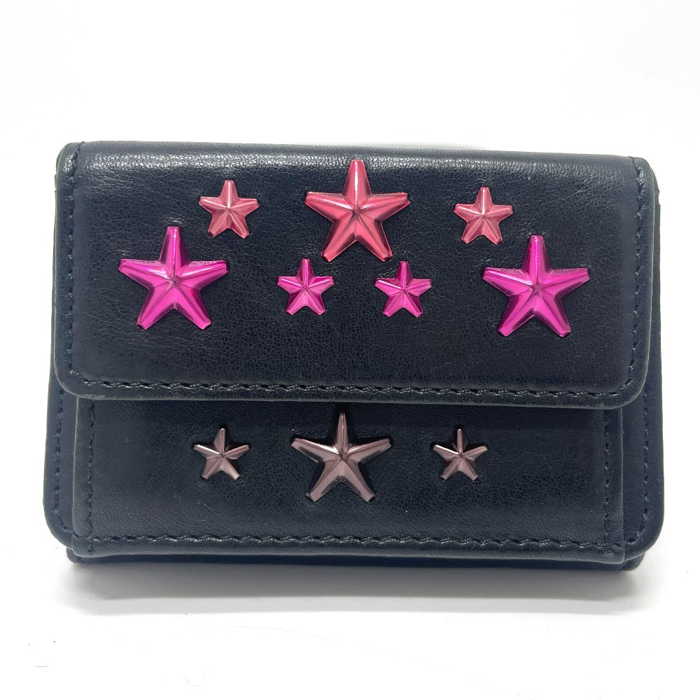 JIMMY CHOO スタースタッズ ウォレット コンパクト ミニウォレット 3つ折り財布 レザー レディース ブラック
