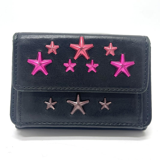 JIMMY CHOO スタースタッズ ウォレット コンパクト ミニウォレット 3つ折り財布 レザー レディース ブラック