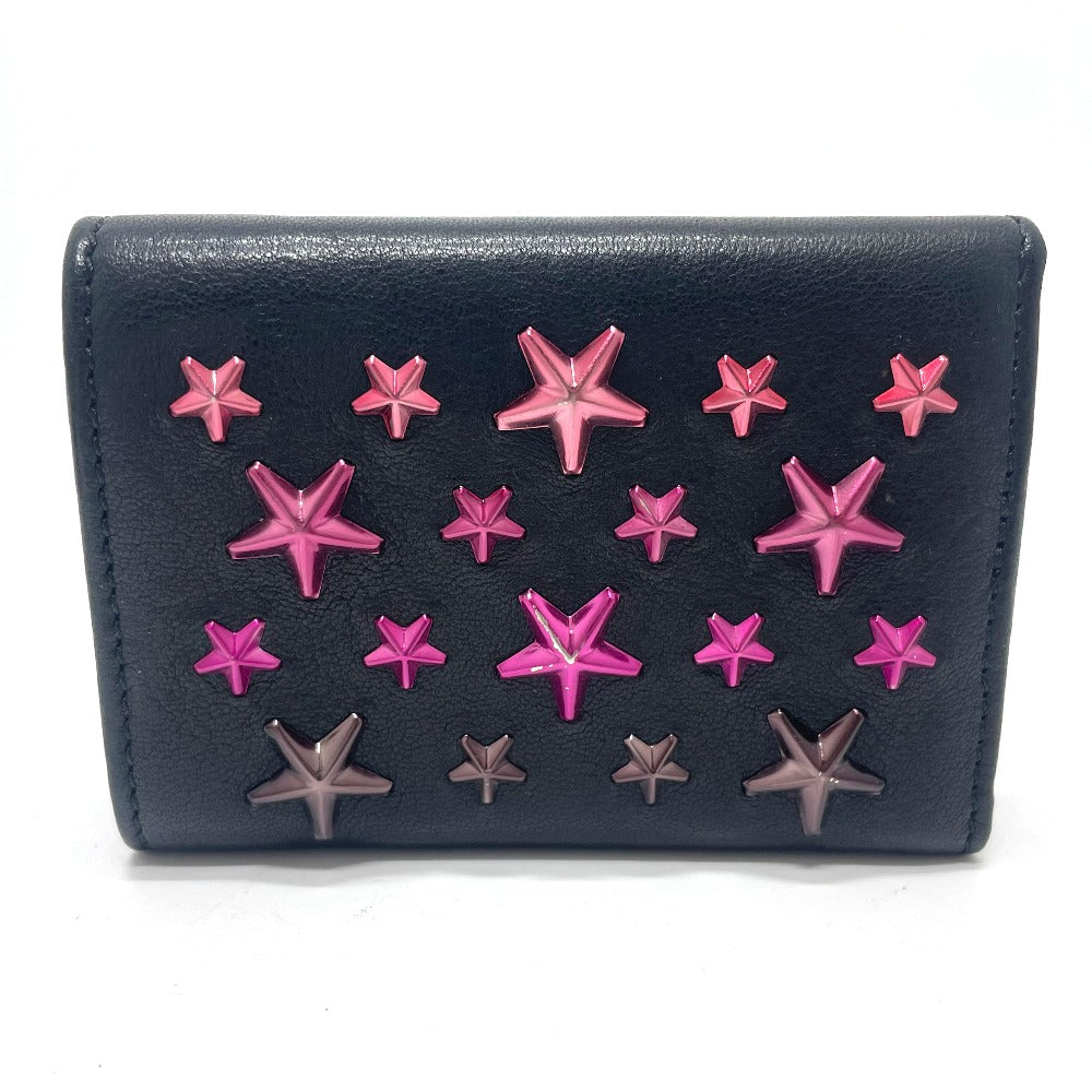 JIMMY CHOO スタースタッズ ウォレット コンパクト ミニウォレット 3つ折り財布 レザー レディース ブラック