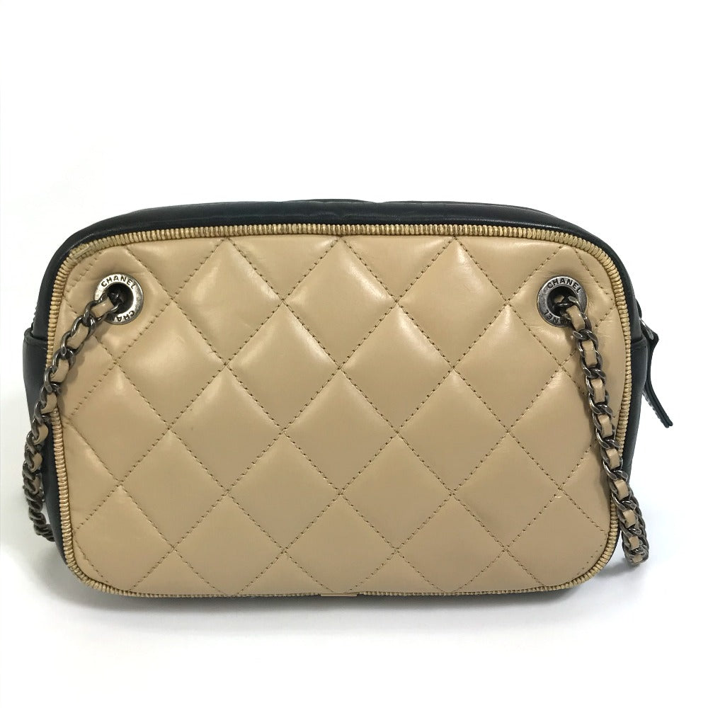 CHANEL CC ココマーク バレリーヌ カバン チェーン ショルダーバッグ カーフレザー レディース ベージュ×ブラック