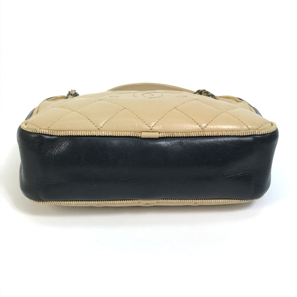 CHANEL CC ココマーク バレリーヌ カバン チェーン ショルダーバッグ カーフレザー レディース ベージュ×ブラック