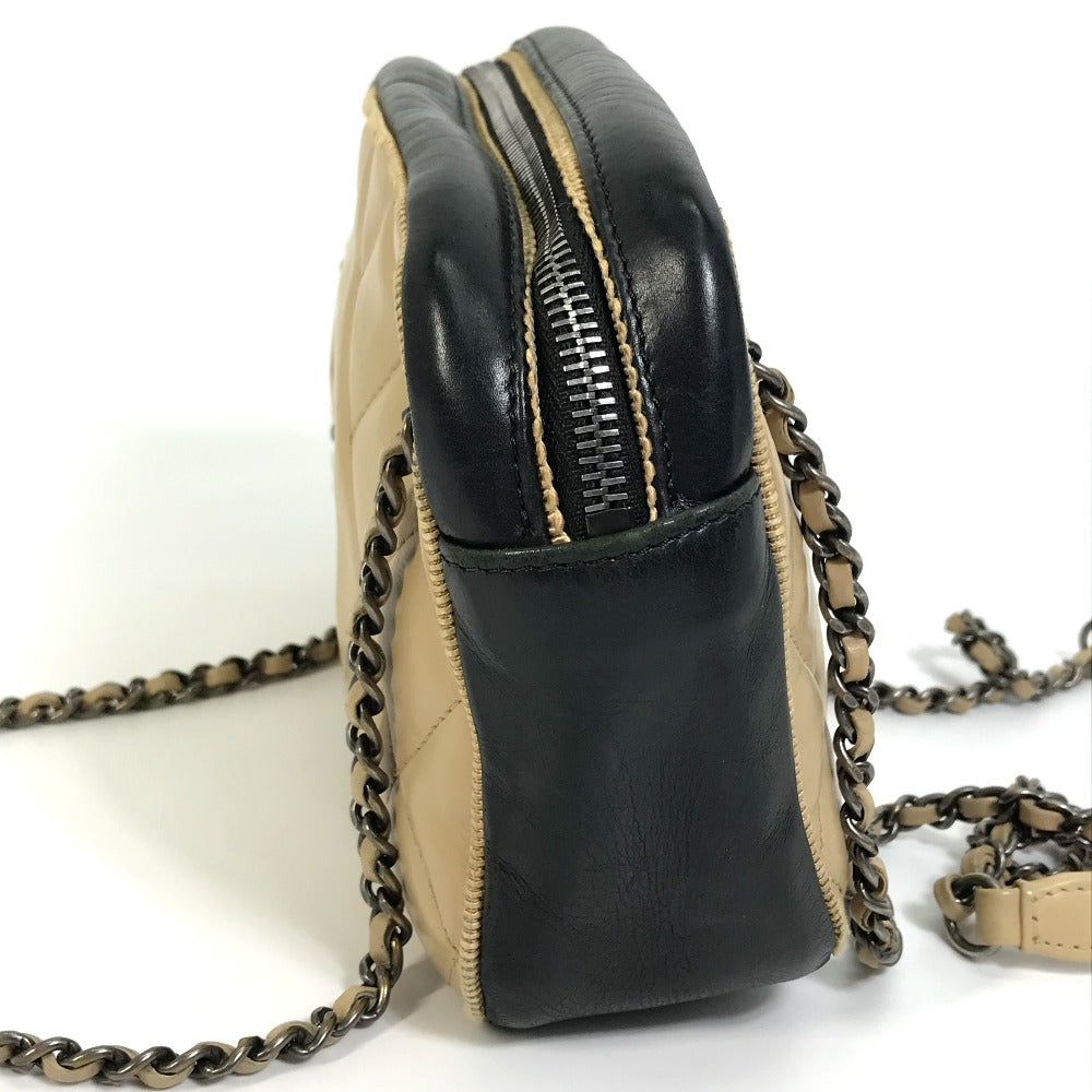 CHANEL CC ココマーク バレリーヌ カバン チェーン ショルダーバッグ カーフレザー レディース ベージュ×ブラック