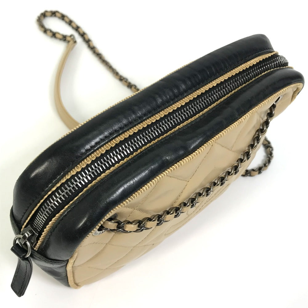 CHANEL CC ココマーク バレリーヌ カバン チェーン ショルダーバッグ カーフレザー レディース ベージュ×ブラック