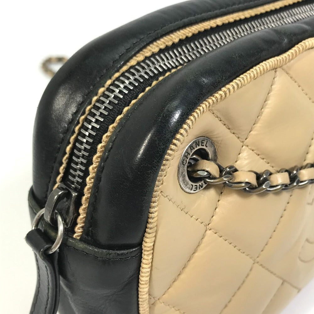 CHANEL CC ココマーク バレリーヌ カバン チェーン ショルダーバッグ カーフレザー レディース ベージュ×ブラック