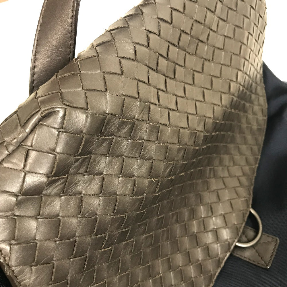 BOTTEGA VENETA 409595 Intrecciato Backpack, Nylon/Leather, Men's, Navy/Brown