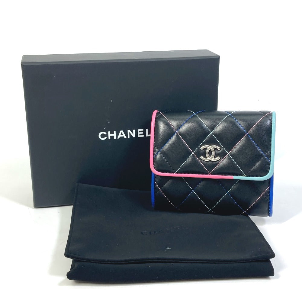 CHANEL CC Coco Mark Small Flap Compact Wallet, Tri-fold Lambskin, Women's, Black