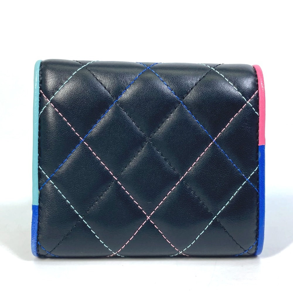 CHANEL CC Coco Mark Small Flap Compact Wallet, Tri-fold Lambskin, Women's, Black