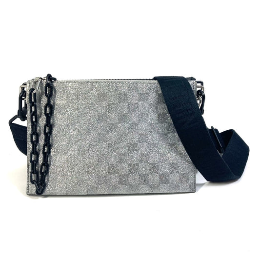 LOUIS VUITTON M59682 damier glitter Trio pouch NM bag coin purse pouch Crossbody Shoulder Bag Leather / Taurillon ClemenceLeather Silver/Black Used
