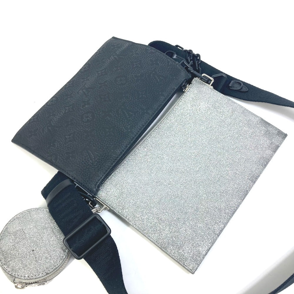 LOUIS VUITTON M59682 damier glitter Trio pouch NM bag coin purse pouch Crossbody Shoulder Bag Leather / Taurillon ClemenceLeather Silver/Black Used