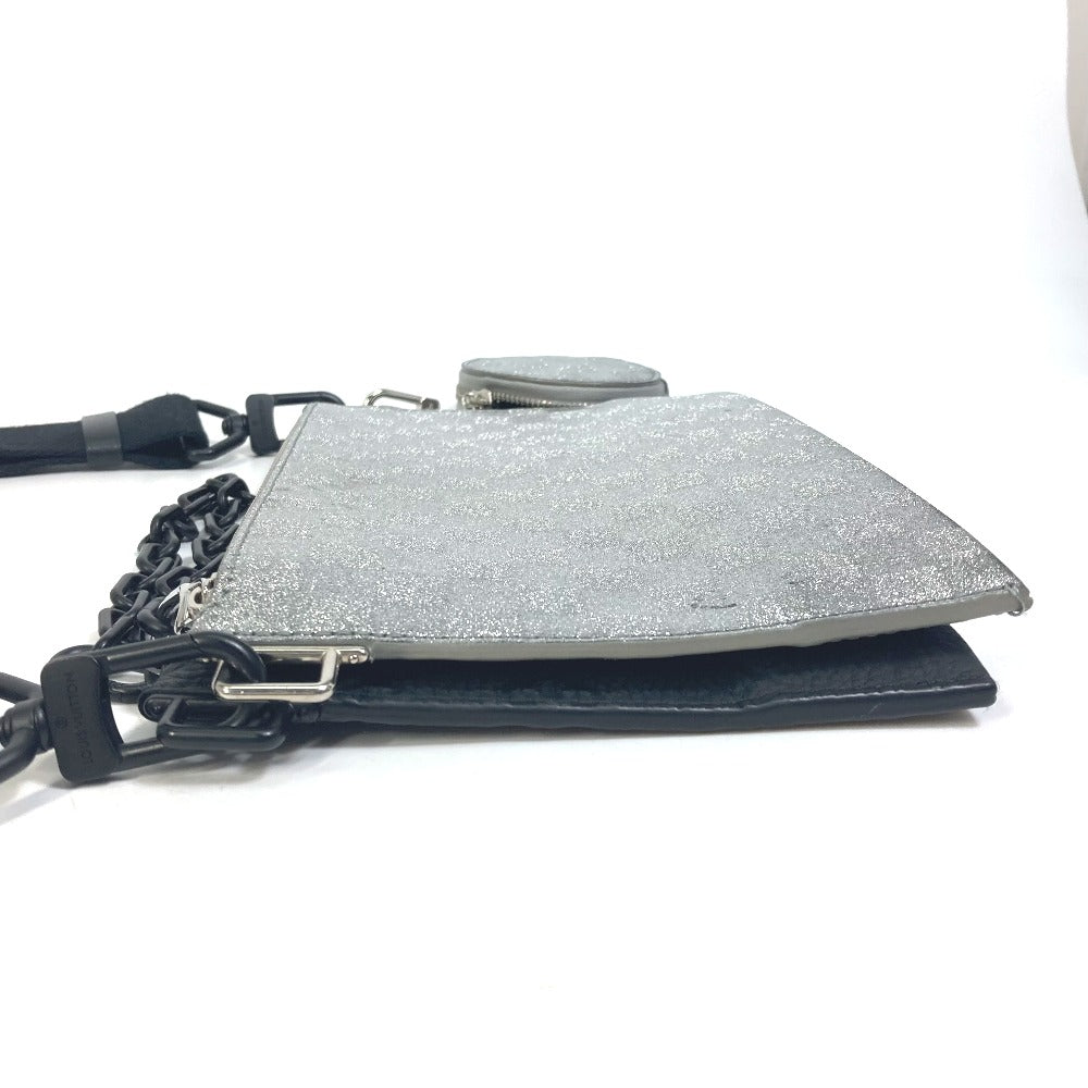 LOUIS VUITTON M59682 damier glitter Trio pouch NM bag coin purse pouch Crossbody Shoulder Bag Leather / Taurillon ClemenceLeather Silver/Black Used